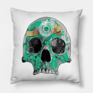 Green skull with a halo Pillow