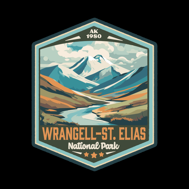 Wrangell-St Elias  National Park Vintage WPA Style Outdoor Badge by GIANTSTEPDESIGN