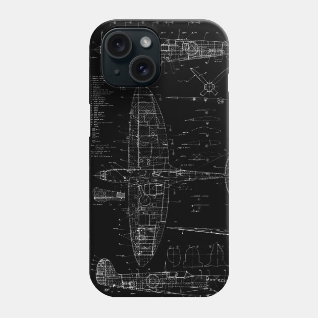 Spitfire WWII Fighter Blueprint Phone Case by DesignedForFlight