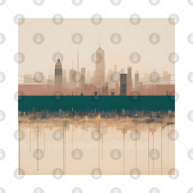 Modern Teal Beige Abstract Minimalist City Cityscape Skyline by Tina