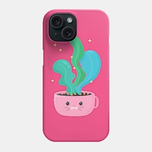 Kitty cup with green plant Phone Case