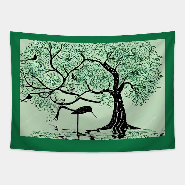 World Water Day Tree Bird lake Tapestry by Forumedia