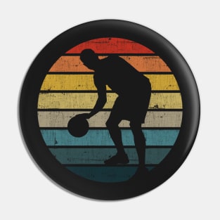 Basketball Player Silhouette On A Distressed Retro Sunset print Pin