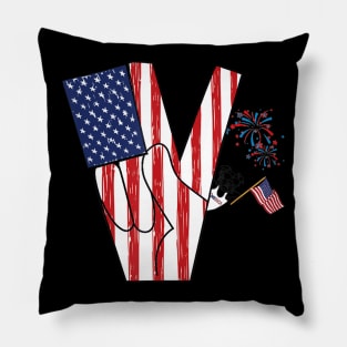 V Sign Aussie American Flag Australian Shepherd 4th Of July Pillow