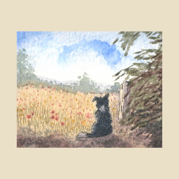 A Border collie dog meditates on a summer meadow by SusanAlisonArt