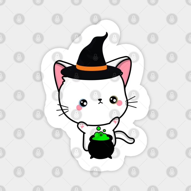 Cute white cat is a witch Magnet by Pet Station