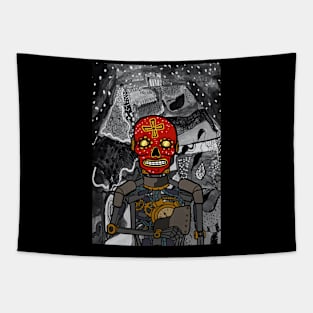 Futuristic 5head Digital Collectible - Character with RobotMask, MexicanEye Color, and GlassSkin on TeePublic Tapestry