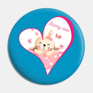 Bunny in a cup in a big heart Pin