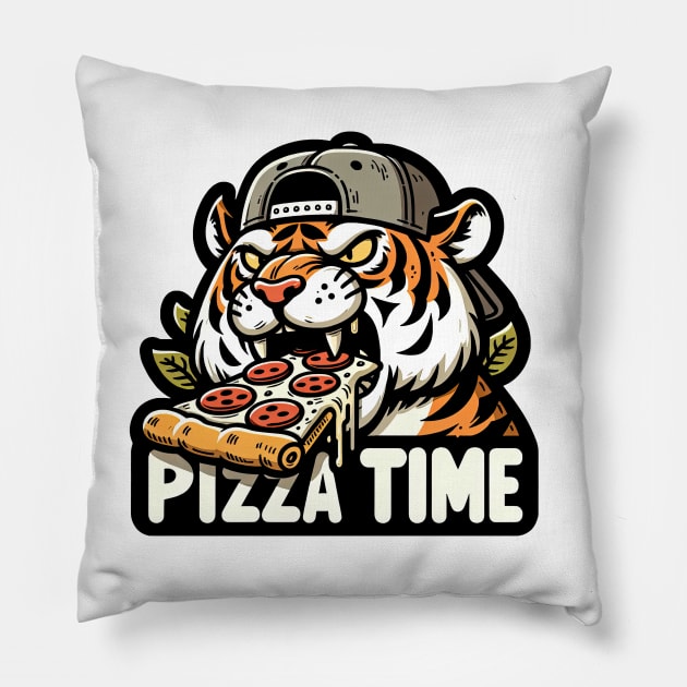 tiger eating slice a pizza Pillow by Dracoola