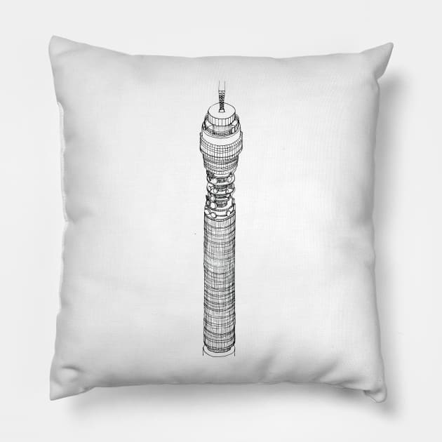 BT Tower - Hand Drawn Print Pillow by bertmango