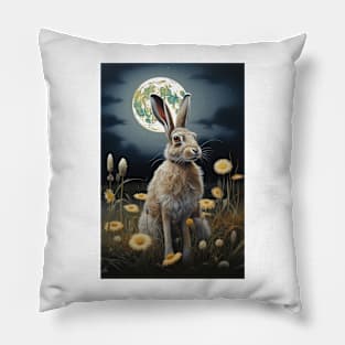 Hare, Pagan Hare, Pagan Art, Moon, Animal, Pillow