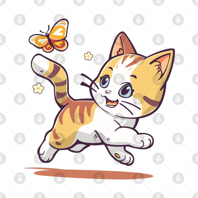 Kitten plays with a butterfly. by art object