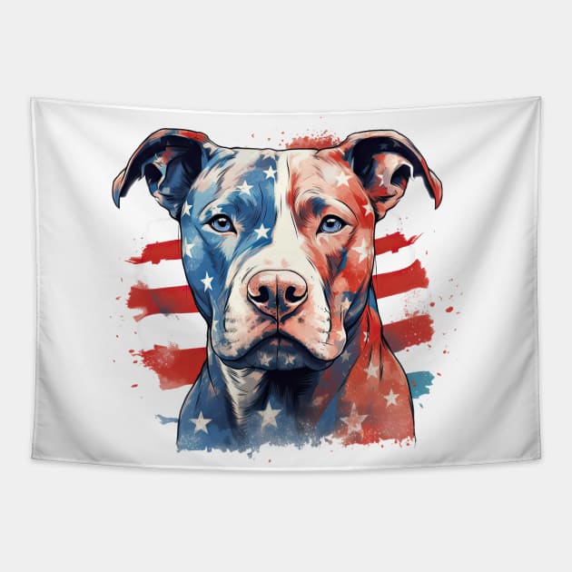 Patriotic Pup Pit Bull Red White and Blue 4th of July Tapestry by Mojitojoe