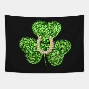 Faux Green Glitter Shamrock With A Horseshoe Tapestry