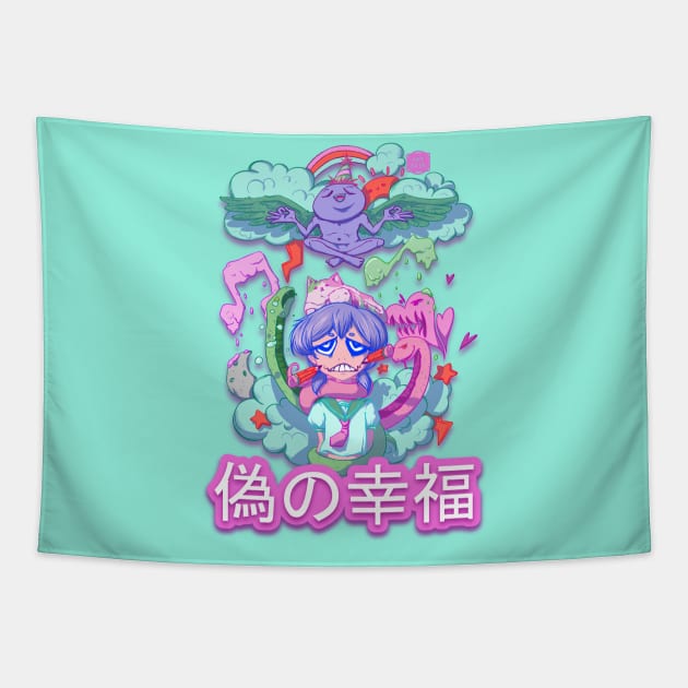 Aesthetic Aqua Sad Girl - FAKE HAPPY Tapestry by Aremia17