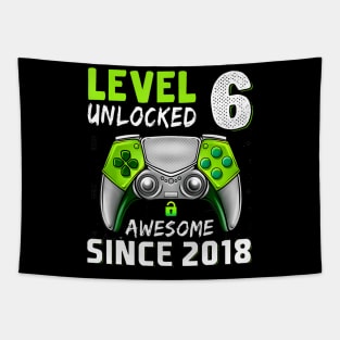 Level 6 Unlocked Awesome Since 2018 6Th Birthday Gaming Tapestry