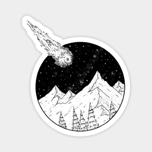 retro moon mountains shooting star Magnet