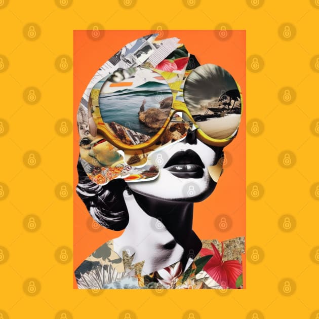 Surreal Woman Orange Collage - Unique Art Print, Apparel, and Accessories by laverdeden