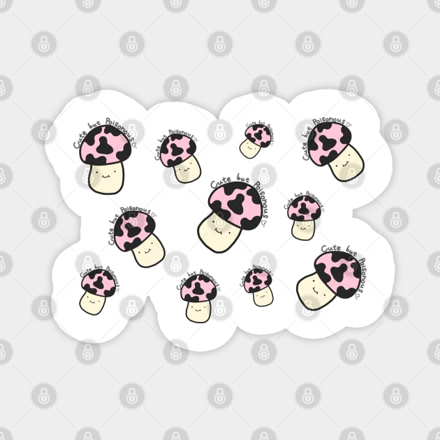 Cute but Poisonous Mushrooms Pattern Kawaii Pink Anime Harajuku Pink Mushroom Logo Minimal Art Magnet by Marinaaa010