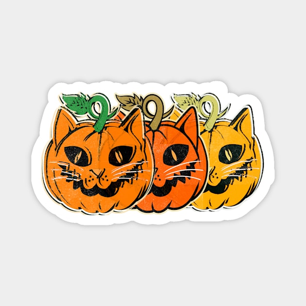 Vintage Halloween Pumpkin Cat Distressed Magnet by The WYLD Tribe