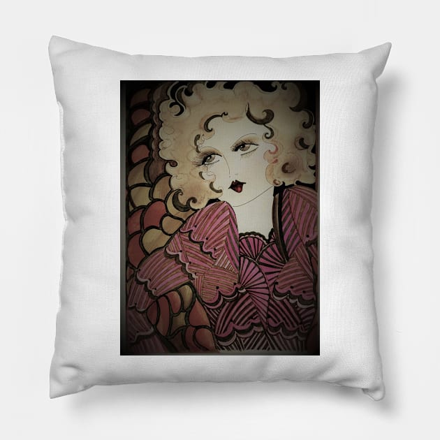 autumn 70s,flapper deco dolly by Jacqueline Mcculloch Pillow by jacquline8689