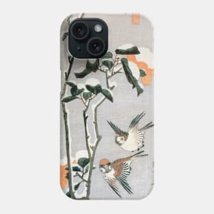 Sparrows and Camellia in Snow Phone Case