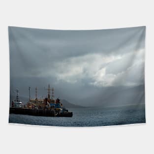 Dive support ships moored at Kyle of Lochalsh near Skye, Scotland Tapestry