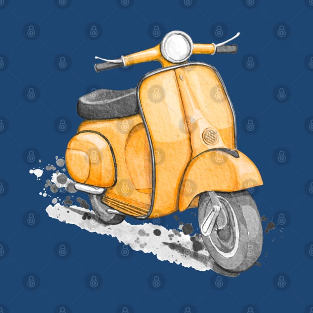 Yellow classic vintage scooter. by Magic Mouse Illustration