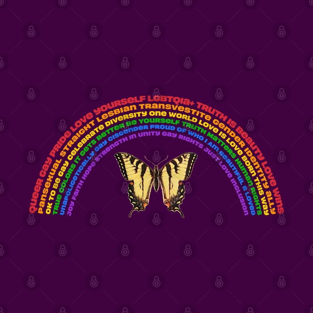 LGBTQIA+ Pride Month Word Rainbow with Positive Messages and Butterfly by SeaLAD