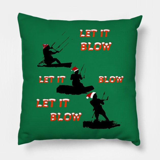 Festive Christmas Seasonal Holiday Kitesurfing 3 Pillow by taiche