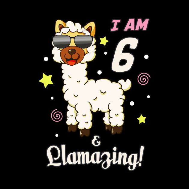 Funny Llama Alpaca 6th Birthday Kids by Foxxy Merch