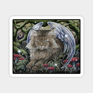 Cat Forest Spirit - Black Outlined Version Magnet