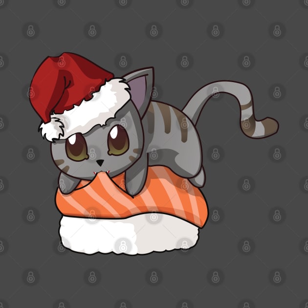 Grey Cat Salmon Sushi Christmas by Myanko