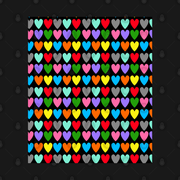 Bright Rainbow Hearts in Rows by OneThreeSix