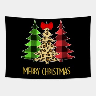 Merry Christmas Tree Leopard Buffalo plaid Tapestry