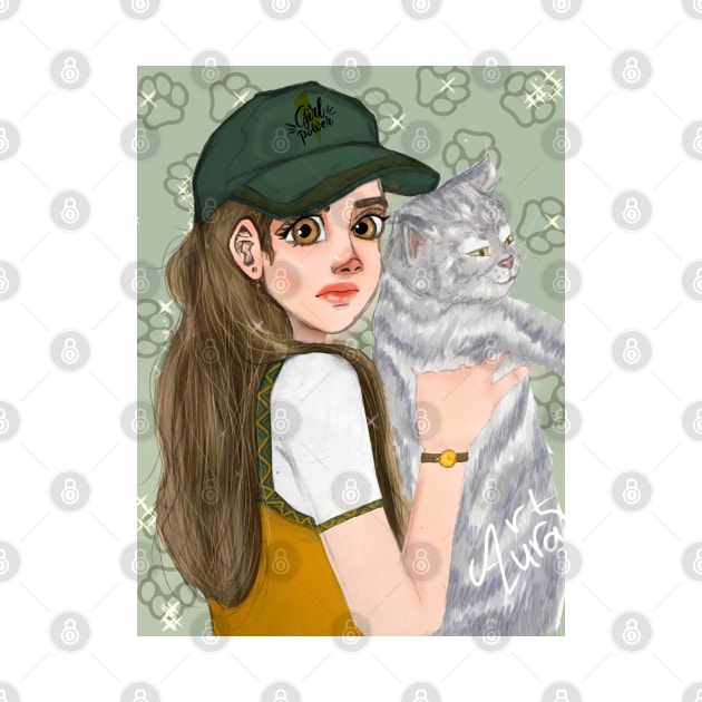 Girl with cat by AuraArtDesigner