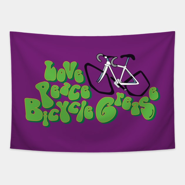Love Peace Bicycle Grease Tapestry by ek