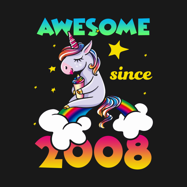 Cute Awesome Unicorn Since 2008 Rainbow Gift by saugiohoc994