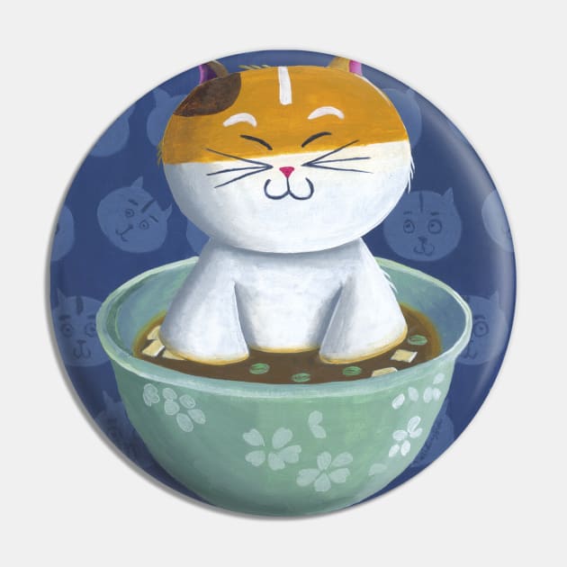 Mochi the Cat Chillin in Miso Soup Pin by drawingnikki