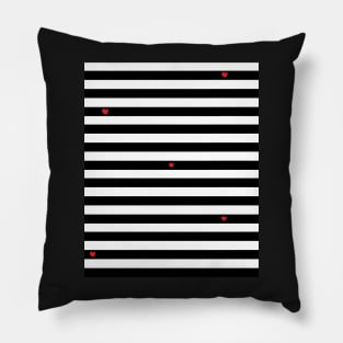 Striped black and white pattern - with a few red hearts Pillow