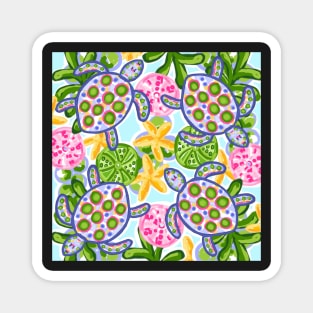 Cute Hand Painted Preppy Sea Turtle Pattern Magnet