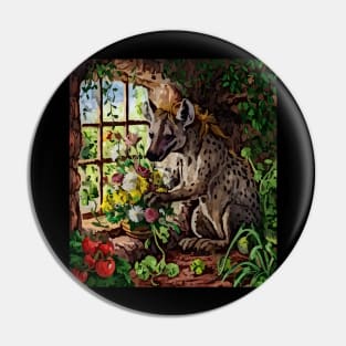 watercolor hyena with garden and mixed flowers Pin
