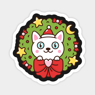 Christmas wreath with cute cat Magnet