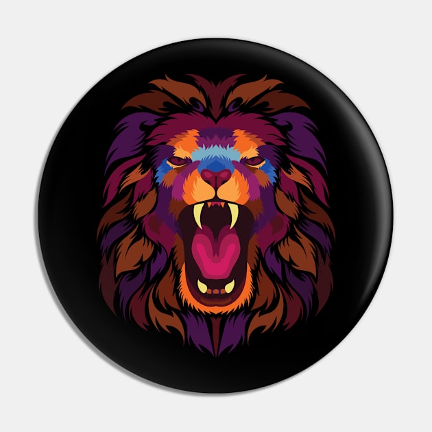 Colorful Lion head Pop Artistic Leo Geometric Polygonal king Pin by FunnyUSATees