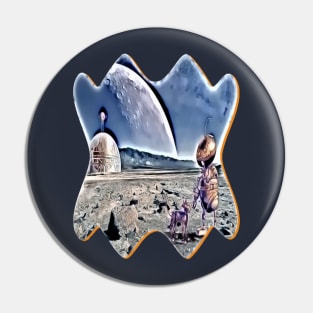 Robot and pet in extraterrestrial city UFO Pin