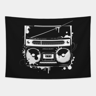 Ghettoblaster graffiti white motif Tapestry