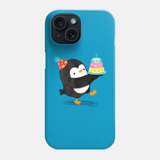 Birthday Penguin with a cake Phone Case