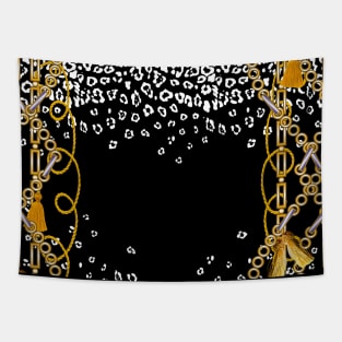 Black and white leopard texture with gold accessories Tapestry