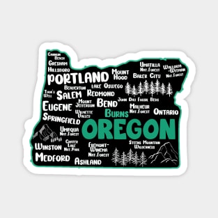 Cute map of Burns Oregon, Portland, Salem, Eugene, Springfield, Bend, Ontario, Medford Magnet