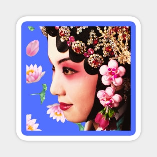 Chinese Opera Star with Lotus Flowers Purple - Hong Kong Retro Magnet